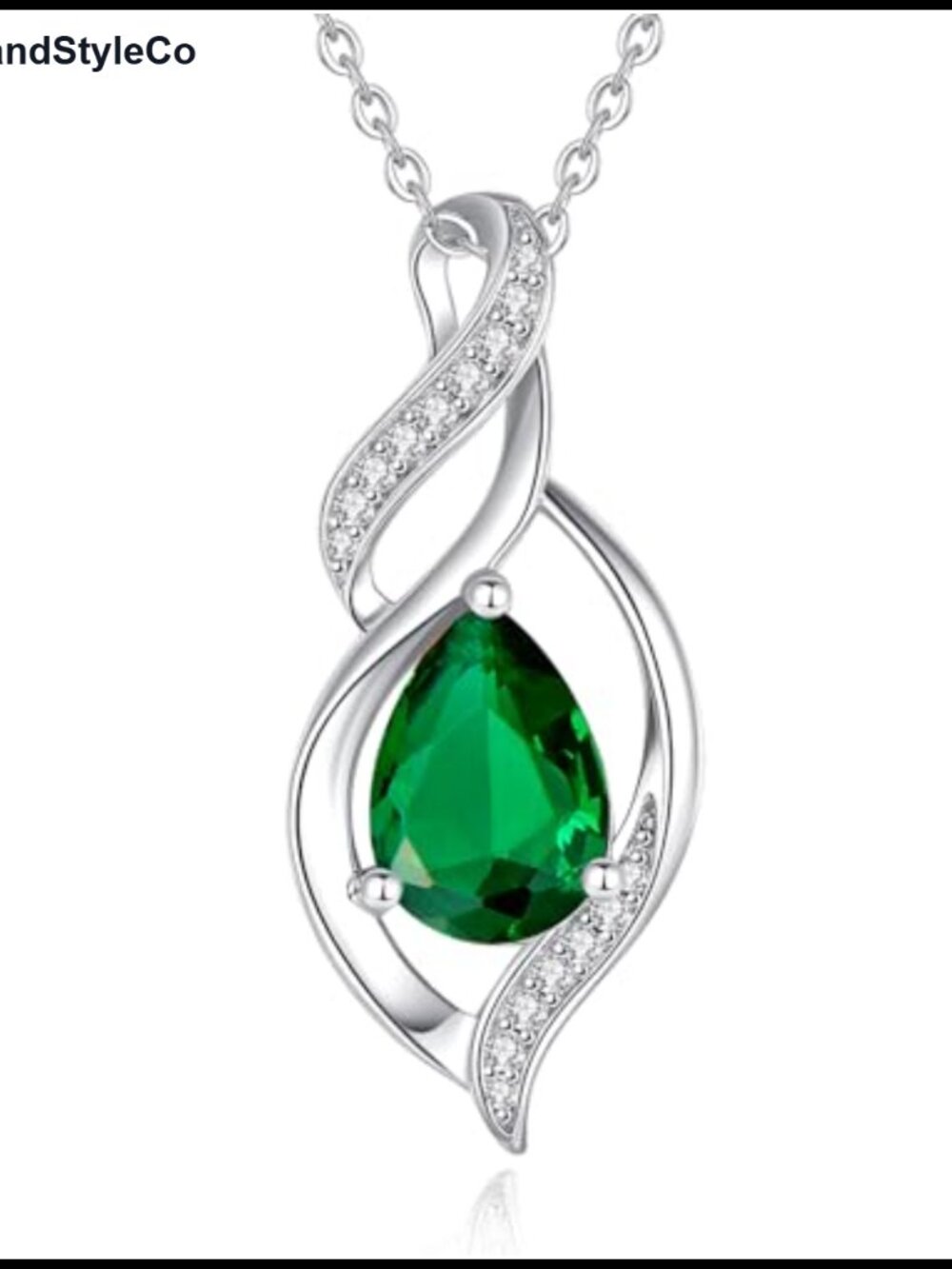 Sterling Silver Created Emerald Teardrop Pendant Necklace Birthday Gift